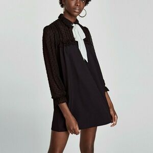 ZARA Contrast Dress with Sheer Sleeves